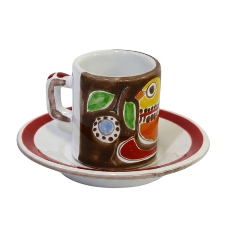 Tazzina caffè cilindrica Piattino Stromboli Ceramiche siciliane De Simone Tazzina caffè cilindrica Piattino Stromboli Ceramiche siciliane De Simone